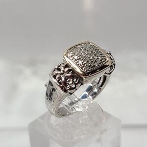 Pave Diamond Sterling Silver and 14k Gold Ring
